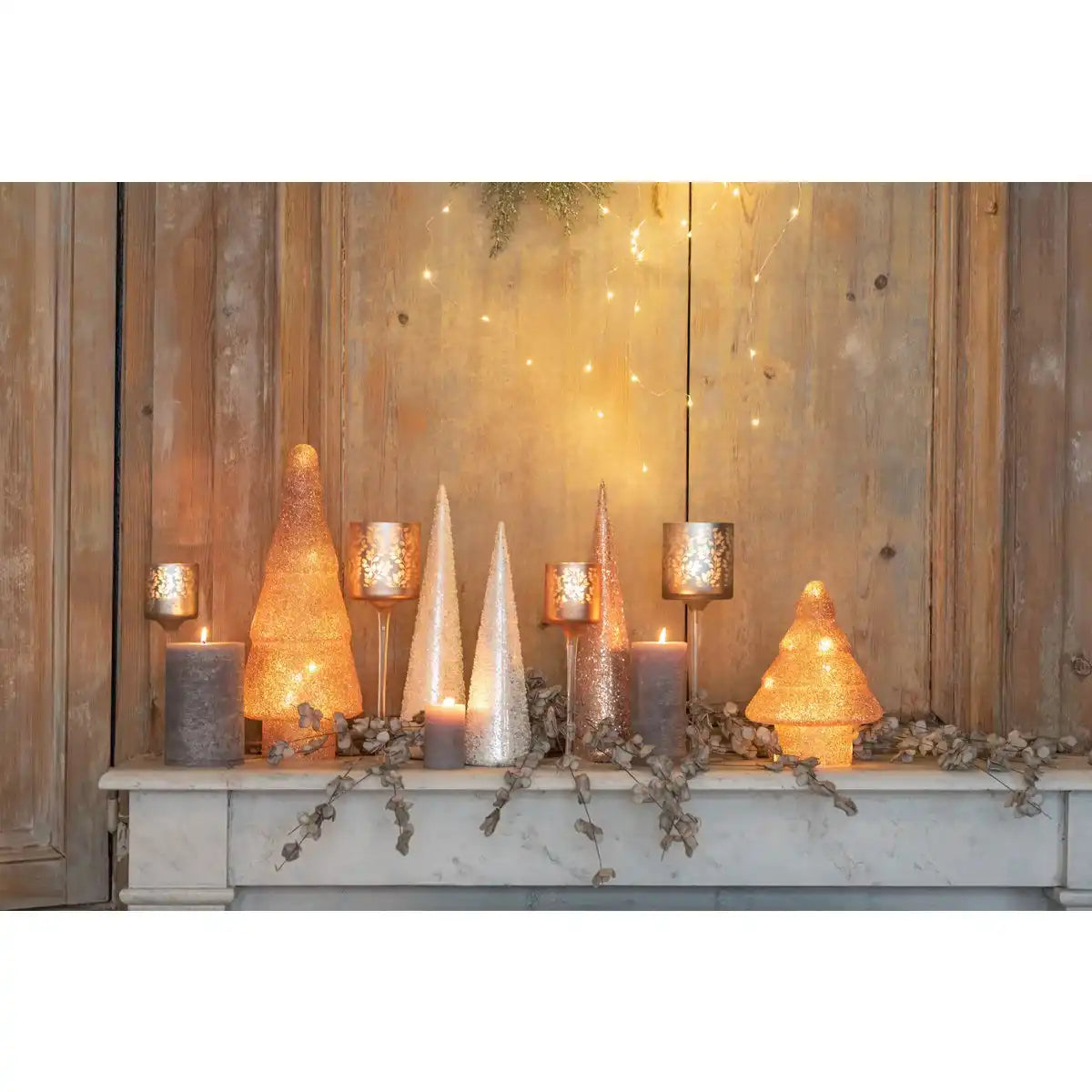 J-Line Weihnachtsbaum - Kegelperlglas - Weiß/Silber - 36 cm