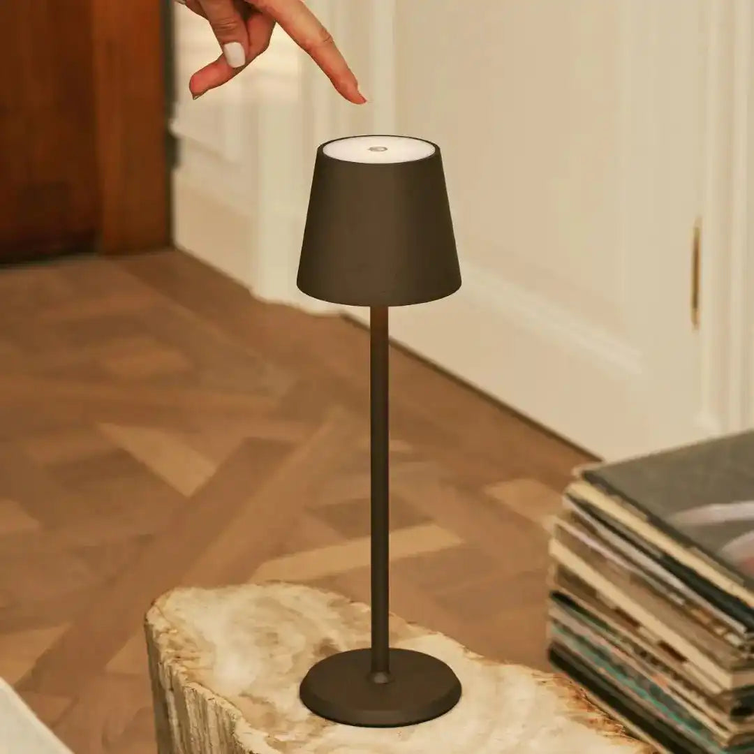 Jasper Mocha Brown - drahtlose Lampe mit Batterie -L -Metall, dimmbare und 3 Lichtstufen