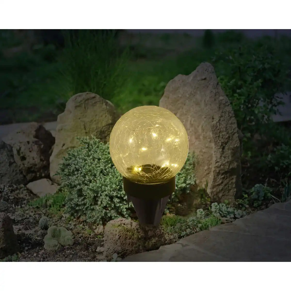 3er-Set LED-Solar-Tischleuchte/Erdspieß "Crackle" Ø 12cm , für Außen, Tischleuchte - Kunststoff und Glas , Weiß, mit integrierter LED