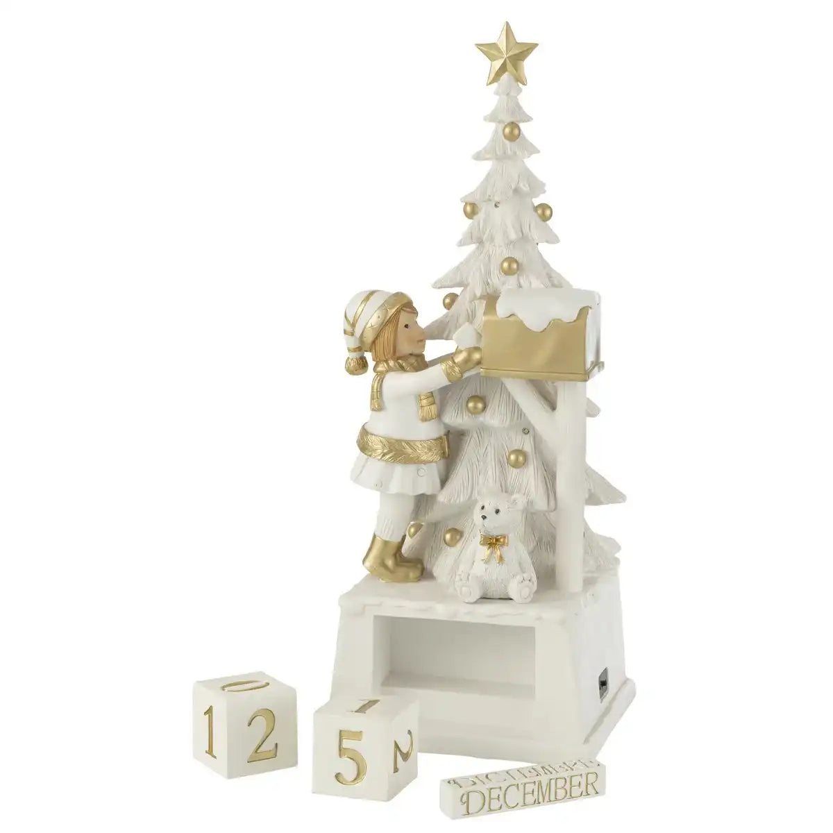 J-Line Kalender Weihnachtsbaum Poly Weiß/Gold