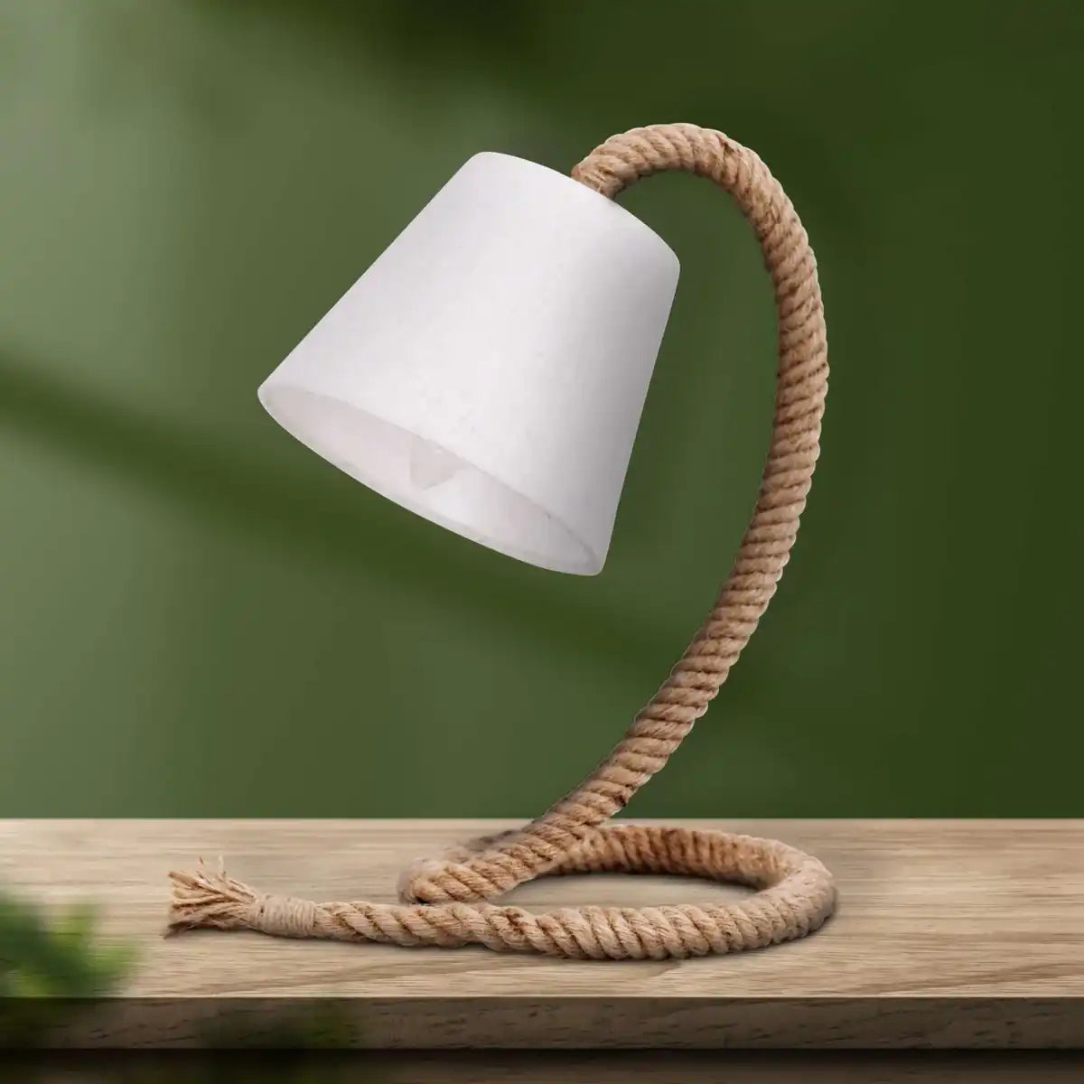 Tischleuchte mit Textilschirm "ROPE", Tischlampe aus Metall, Kunststoff, Jute und Textil in weiß, mit E14-Fassung, für Wohnräume, Diele oder Büro, 35 cm hoch
