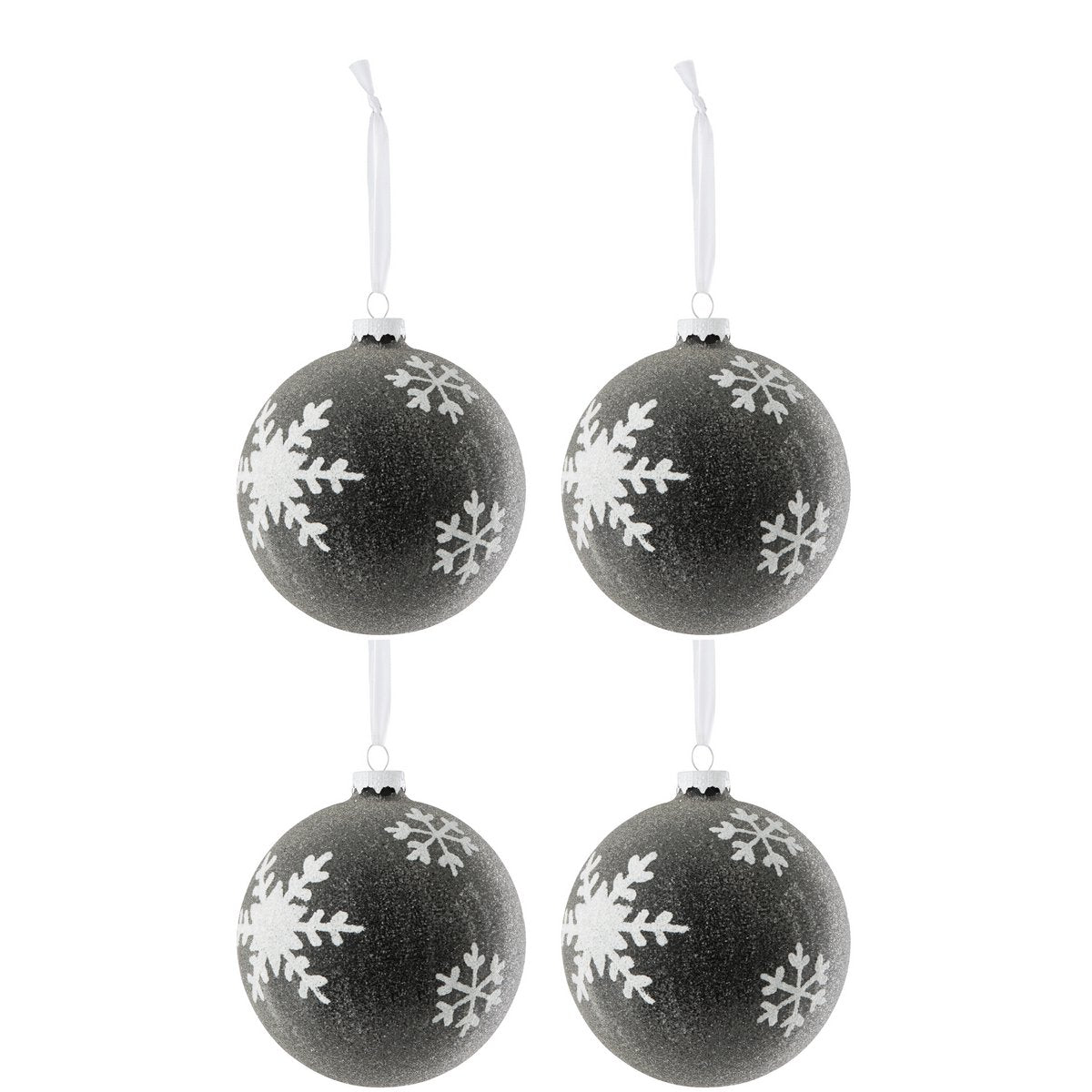 J-Line Box mit 4 Weihnachtskugelperlen + Schneeflockenglas, Grau, Dunkelweiß, groß