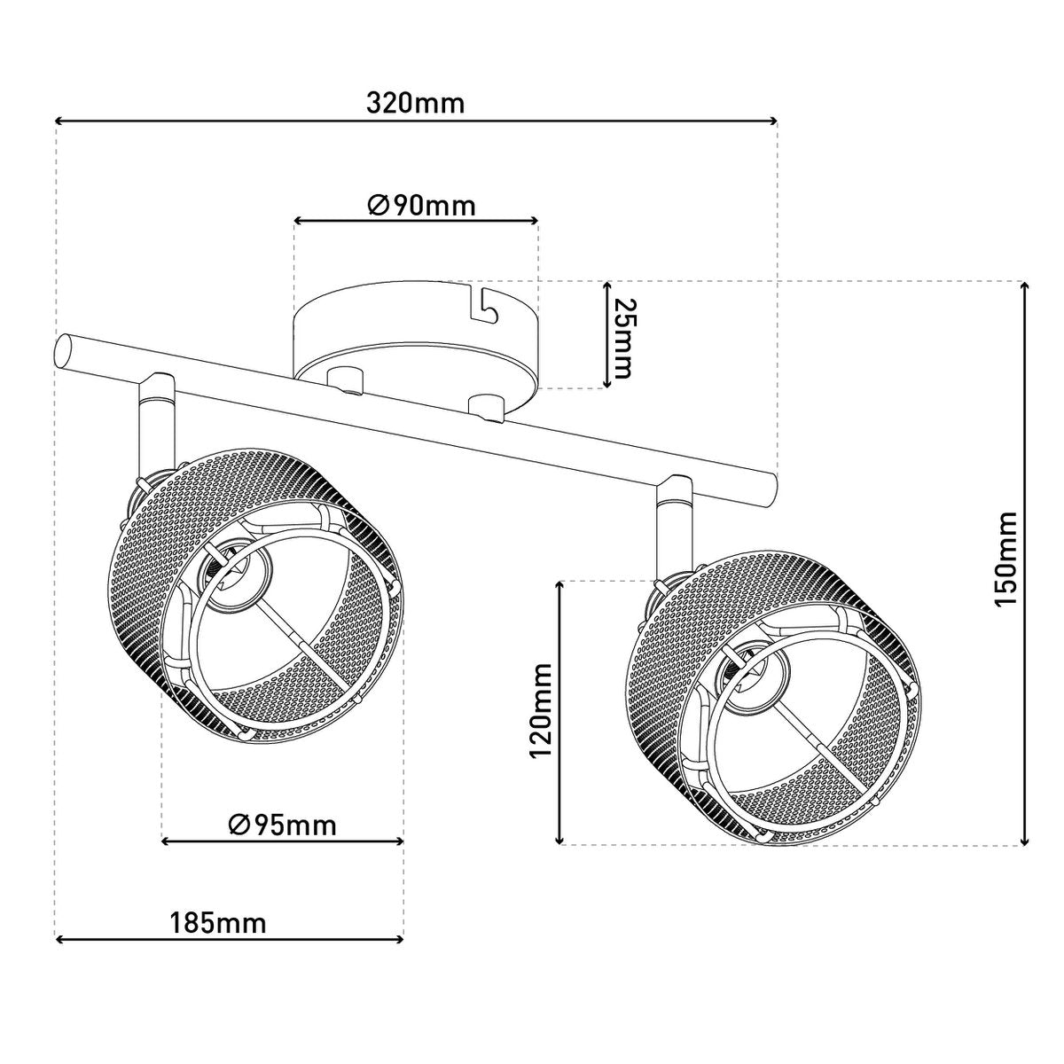 2er Wand- und Deckenleuchte Spot "FORO" aus Metall in Schwarz, mit E14-Fassungen, ca. 32 x 18,5 x 15 cm. Stilvolle Beleuchtung für Wohnzimmer, Esszimmer oder Küche.