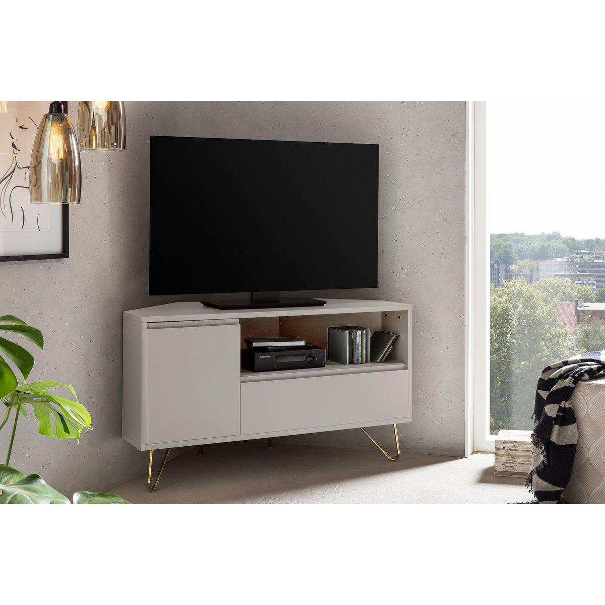 Eck TV-Lowboard mit Schublade, Klappfach und offenem Fach - HomeDesign Knaus