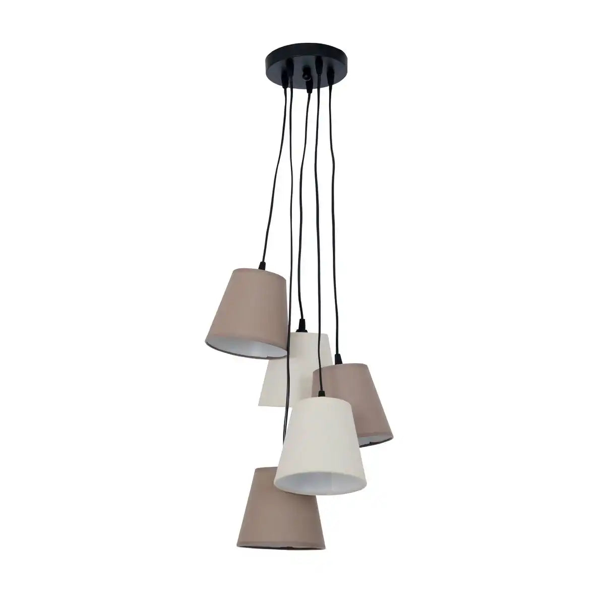 Textilpendelleuchte "BOHO", Junges Wohnen, Hängelampe mit 5 Textilschirmen in Beige und Braun, mit E14-Fassung, für Esszimmer, Wohnzimmer, Diele oder Büro, 95 cm hoch