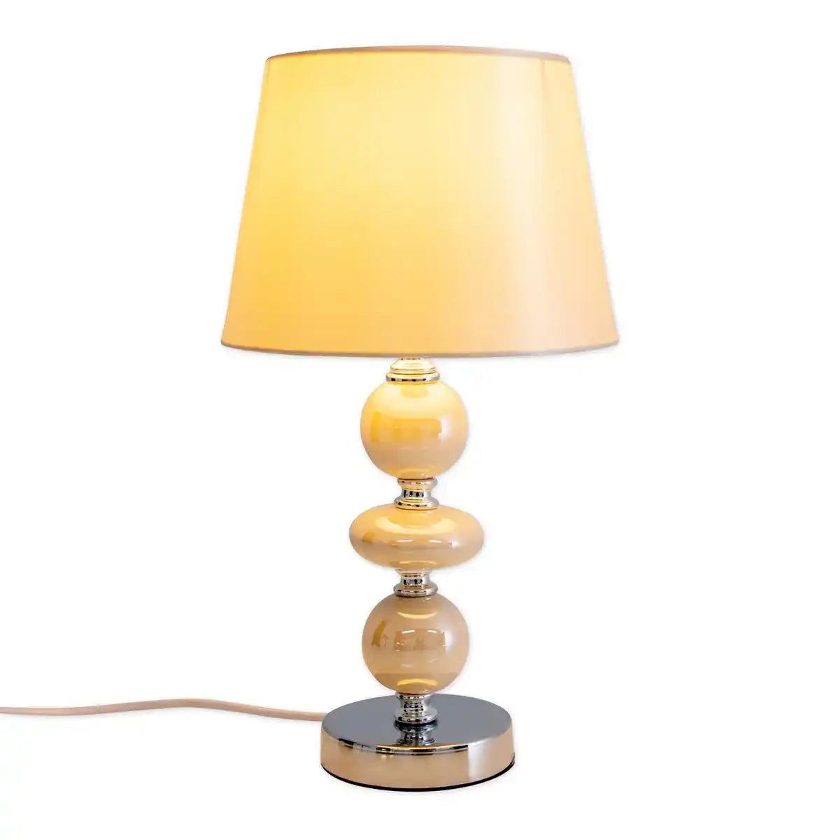 Keramik Tischleuchte "ARAGA" 36 cm hoch, Tischlampe aus Metall, Keramik, mit Textilschirm, beige, mit E14-Fassung, Beleuchtung für Esszimmer, Wohnzimmer, Diele oder Büro