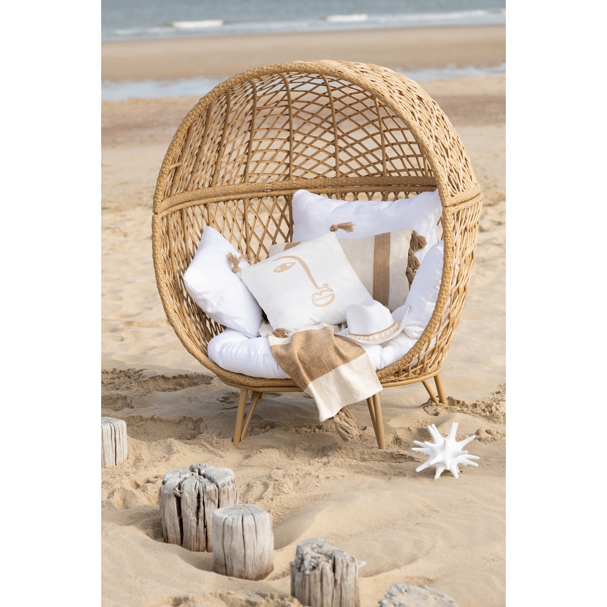 J-Line Lounge Chair+Kissen Eva Metal/Reed Beige