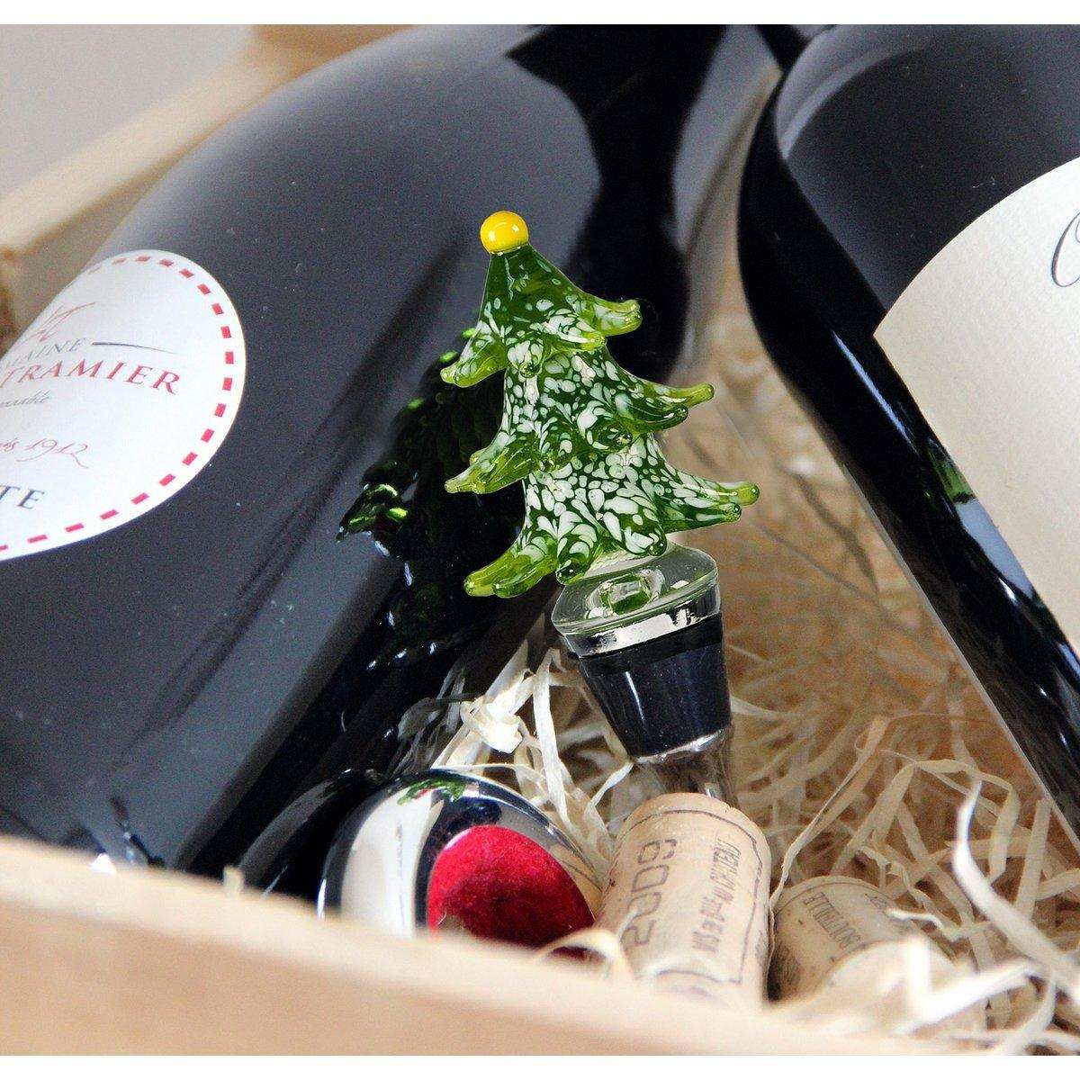 EDZARD Flaschenverschluss Tannenbaum grün für Champagner, Wein und Sekt, Höhe 13 cm, Muranoglas-Art, Handar - HomeDesign Knaus