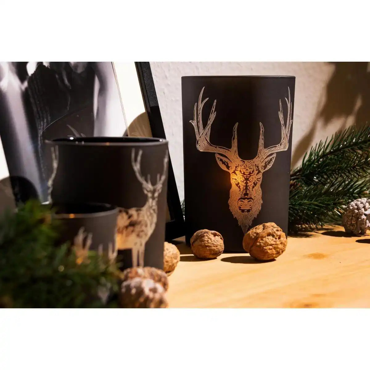 EDZARD Teelichthalter Tiu, matt-schwarzes Glas, Höhe 13 cm - HomeDesign Knaus