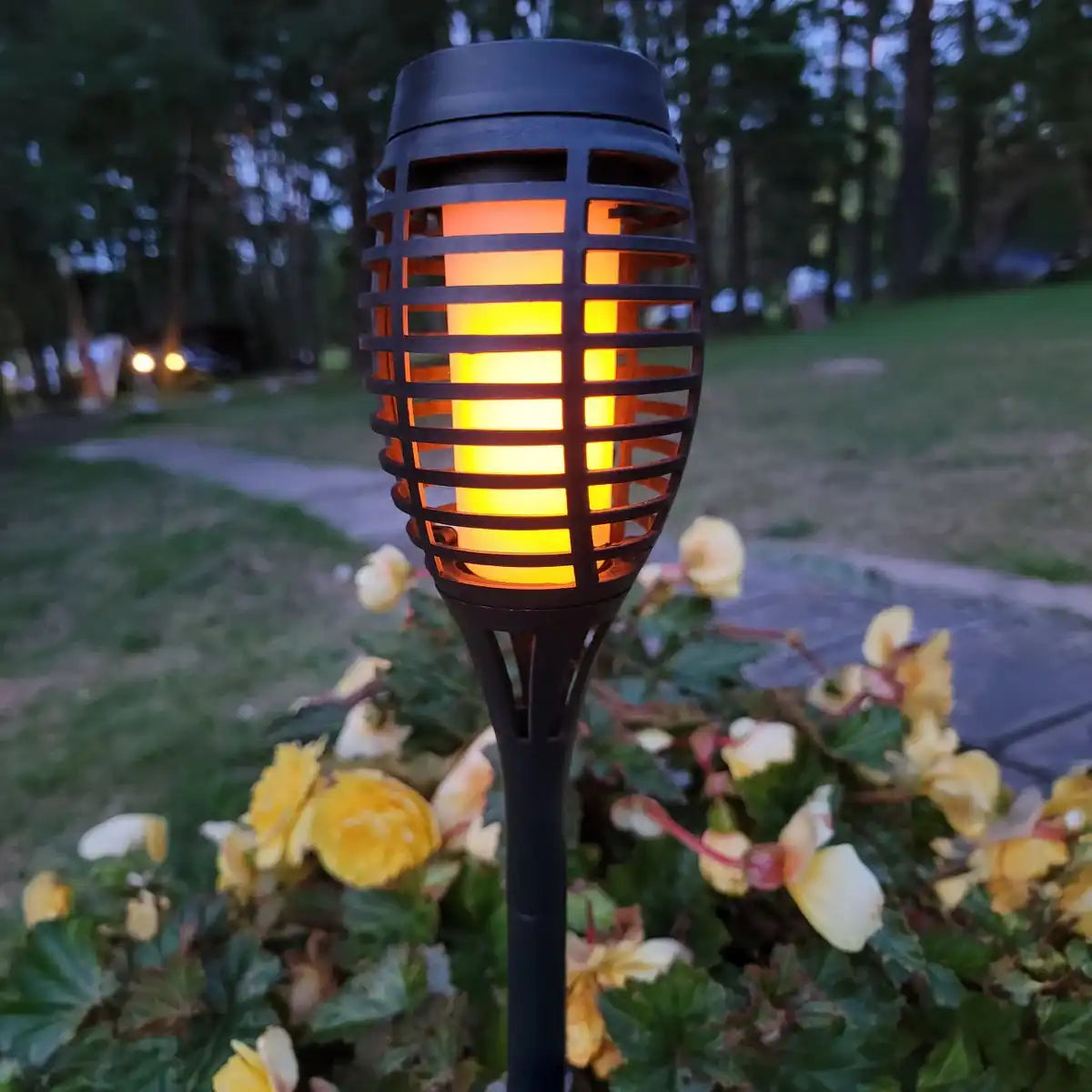5er Set LED Erdspieß "Fackel" 45 cm aus grauem Kunststoff, mit integrierter LED, Solarleuchte für Außen