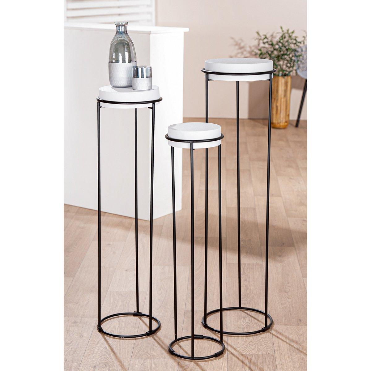 3er Set Deko-Säule Leila weiß, H.101 cm