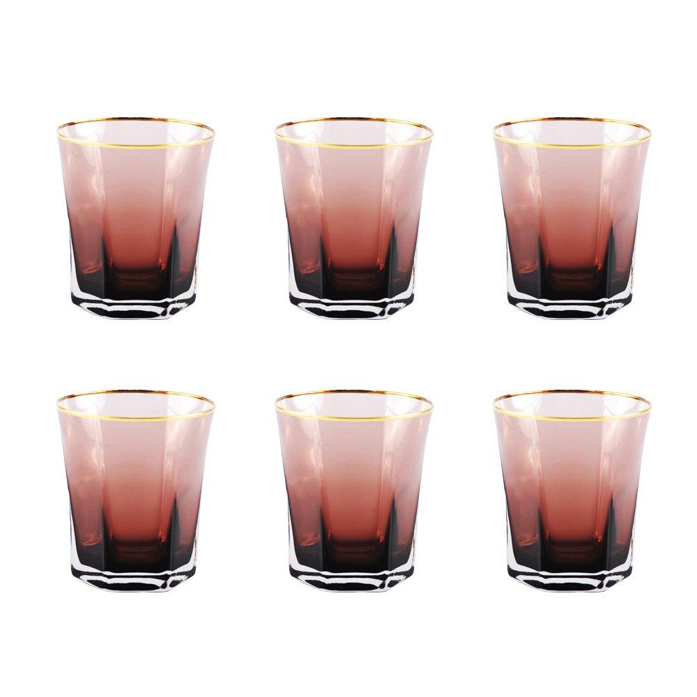LILA NIEDRIGE BECHER MIT GOLDRAND - 6ER-SET