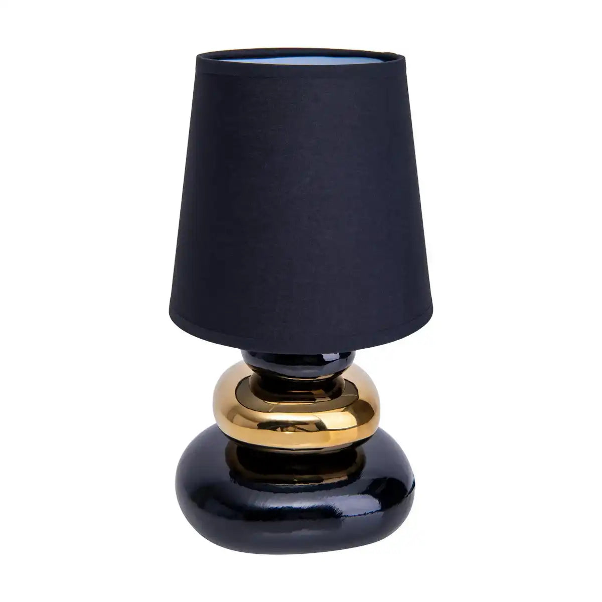 Keramik Tischleuchte "STONEY", Tischlampe aus Keramik und Textil in Schwarz,-Gold, mit E14-Fassung, Tischlampe für Esszimmer, Wohnzimmer, Diele oder Büro, oder als Nachttischlampe, 31 cm hoch