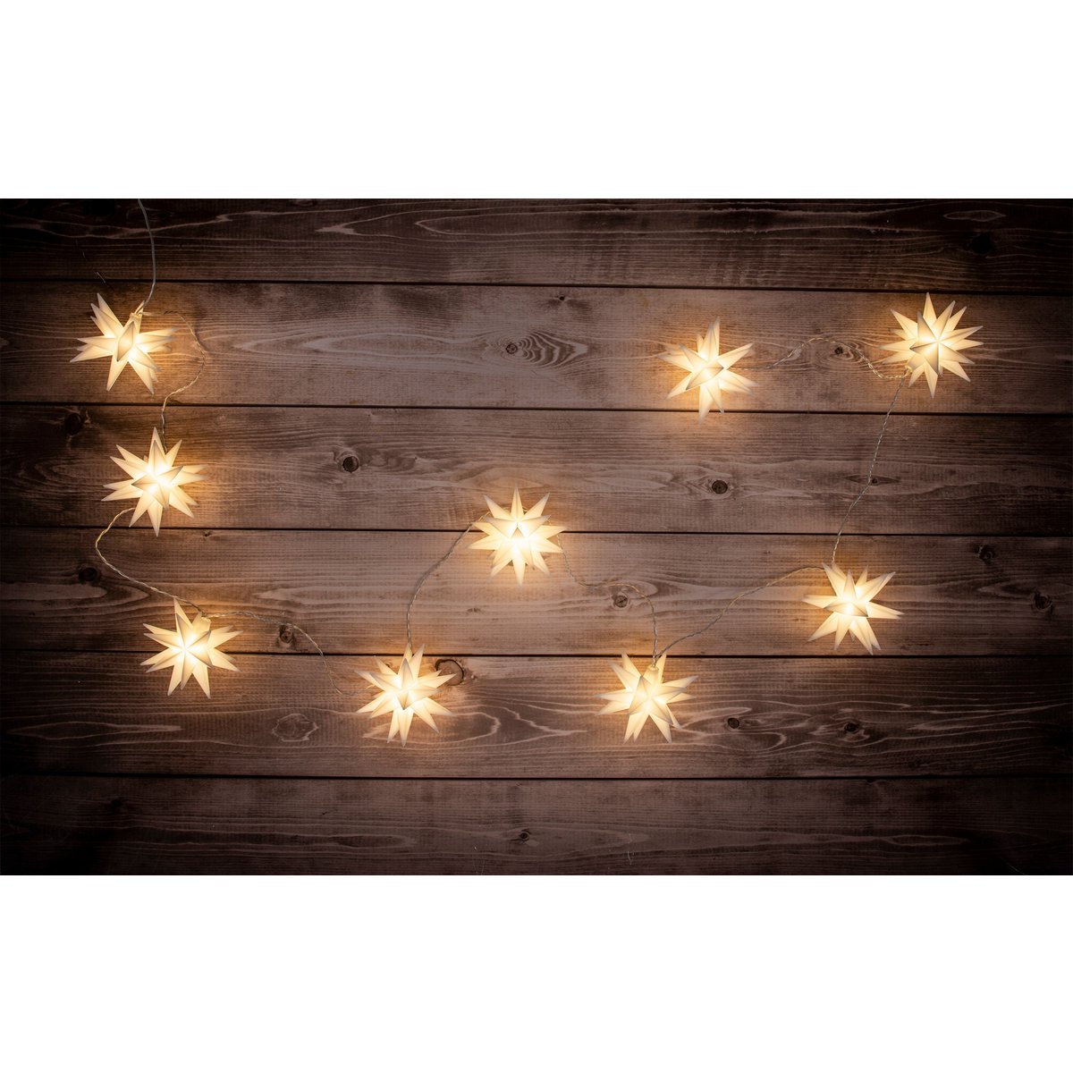 9er-Outdoor-LED-Weihnachtslichterkette 3D-Sterne /XMas-Lights - weiß