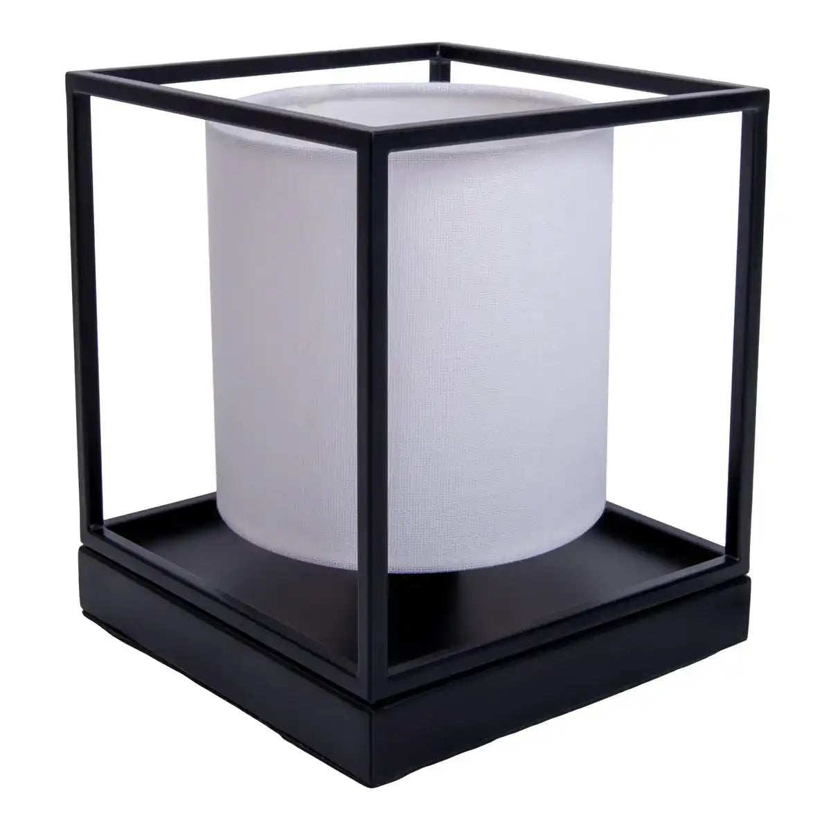 Tischleuchte "BETA" weiß aus Metall mit Stoffschirm in weiß, mit E14-Fassung, Lampe für Wohnzimmer, Esszimmer, Flur und Büro, 15 x 15 x 17 cm