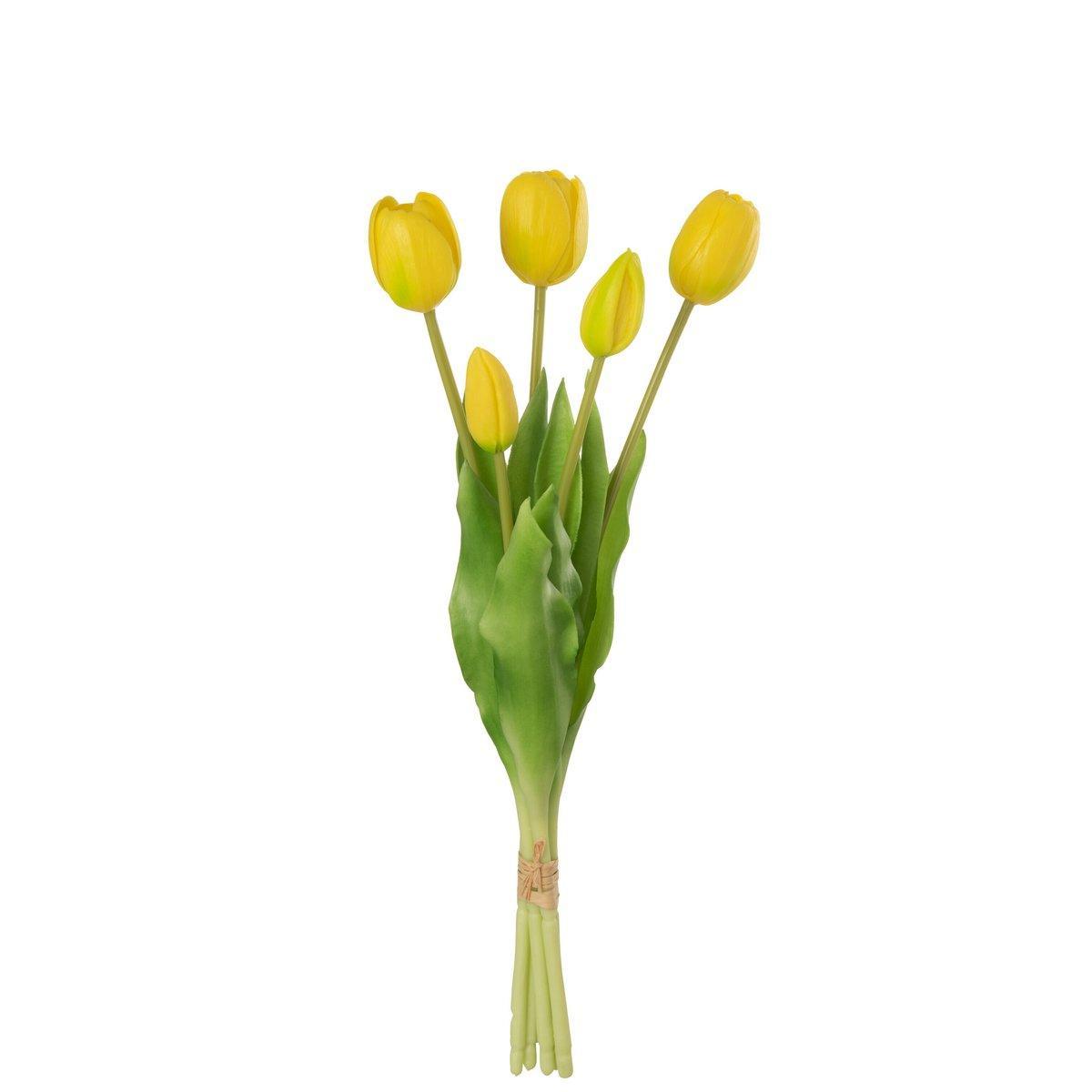 J-Line Blumenstrauß aus Tulpen, 5 Stück, PU, Gelb, mittelgroß