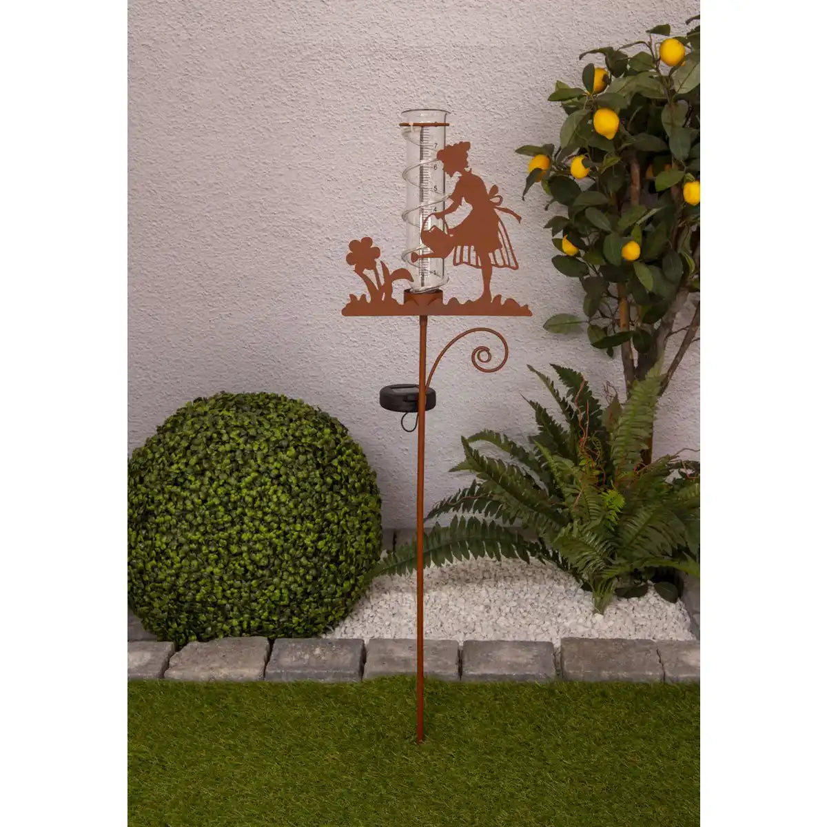 LED-Solar Erdspieß Regenwassermesser h: 95cm , für Außen, Erdspieß aus Metall und Glas und Kunststoff in Braun, mit integrierter LED