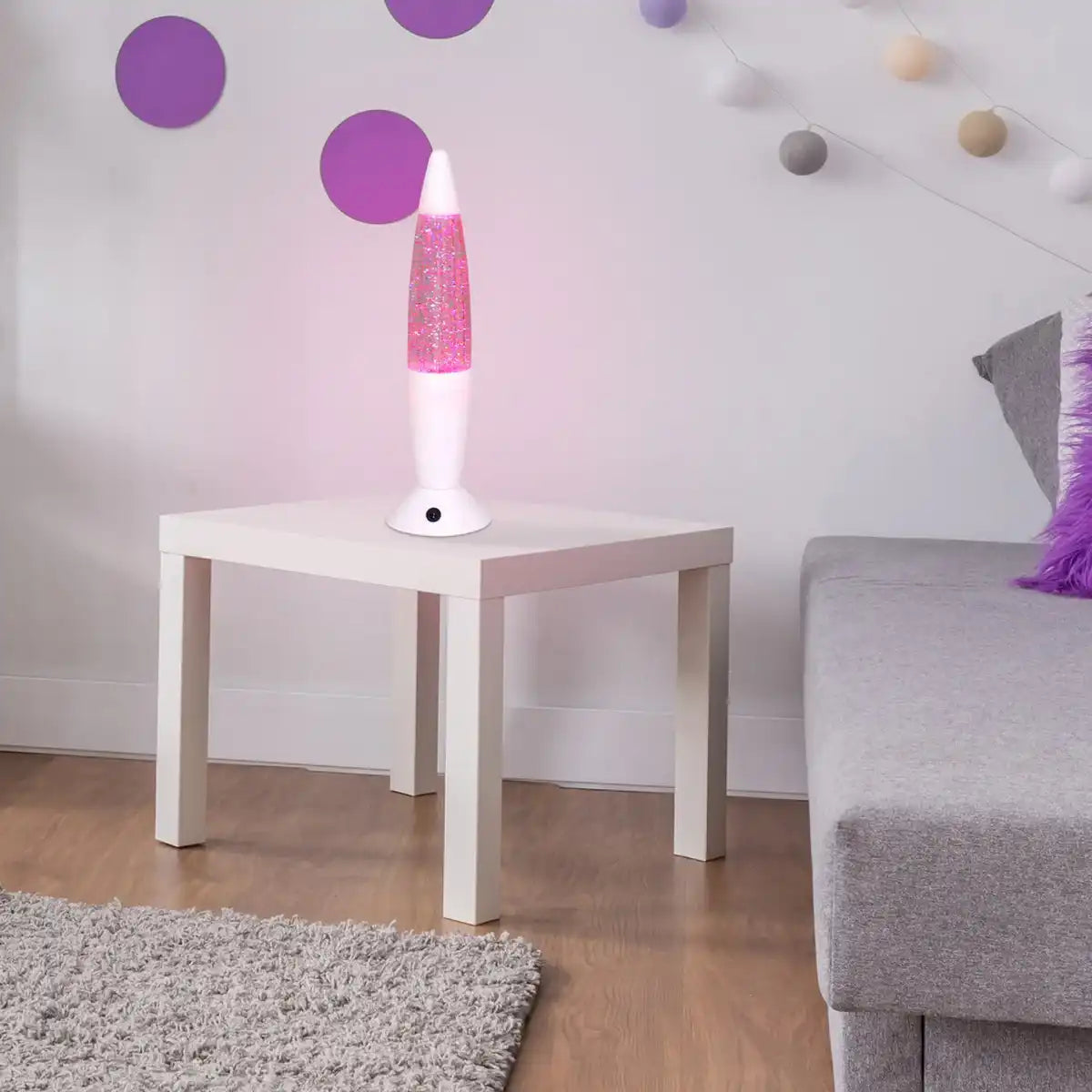 LED-Tischleuchte "Glitter", die Deko Tischlampe aus Metall und Kunststoff, ca.. 36 cm hoch, mit fest verbauten LEDs, spendet buntes Licht mit "Glitter", Effektbeleuchtung für Wohnzimmer, Büro, Kinderzimmer oder Nachttisch
