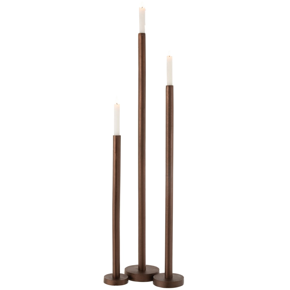 J-Line-Set von 3 Kerzensticks hohe moderne Metallmatte dunkelbraun
