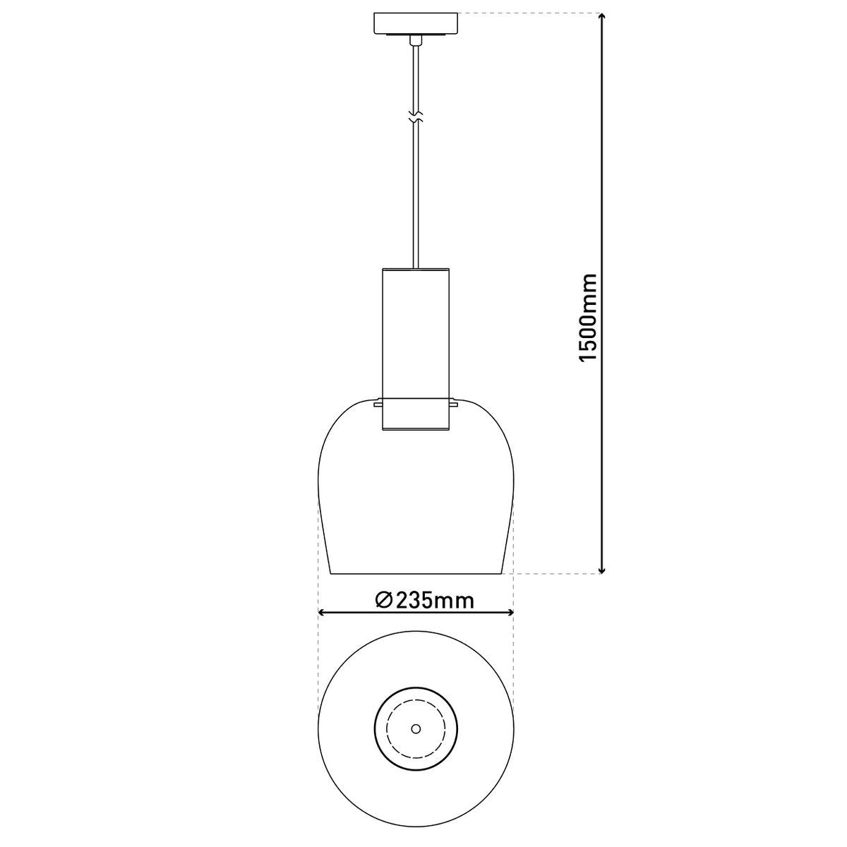 1er Pendelleuchte "FUNDA" 150 cm hoch, Ø 23,5 cm, aus gebürstetem messingfarbenem Metall und amberfarbenem Glas, E27, für Wohnzimmer, Esszimmer, Küche und Büro