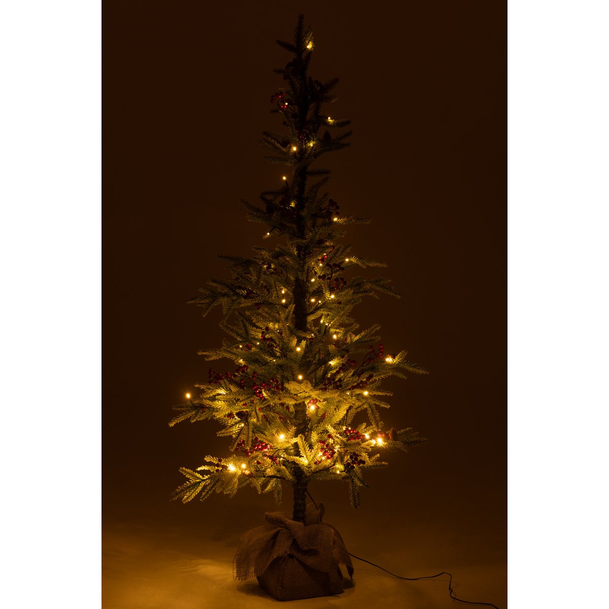J-Line Weihnachtsbaum+Jutebeutel+LED Kunststoff Schneegrün/Rot Groß