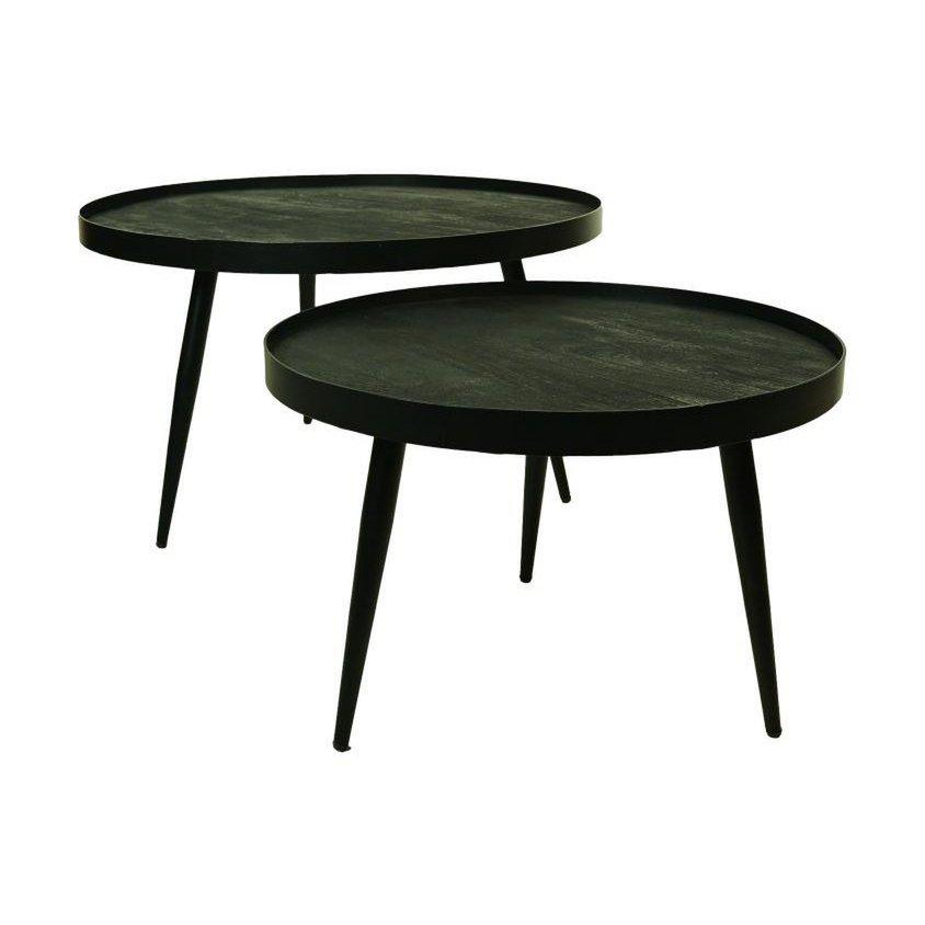 HSM Collection-Runder Couchtisch S/2-ø76x44/ø58x40-Schwarz-Mango/Metall