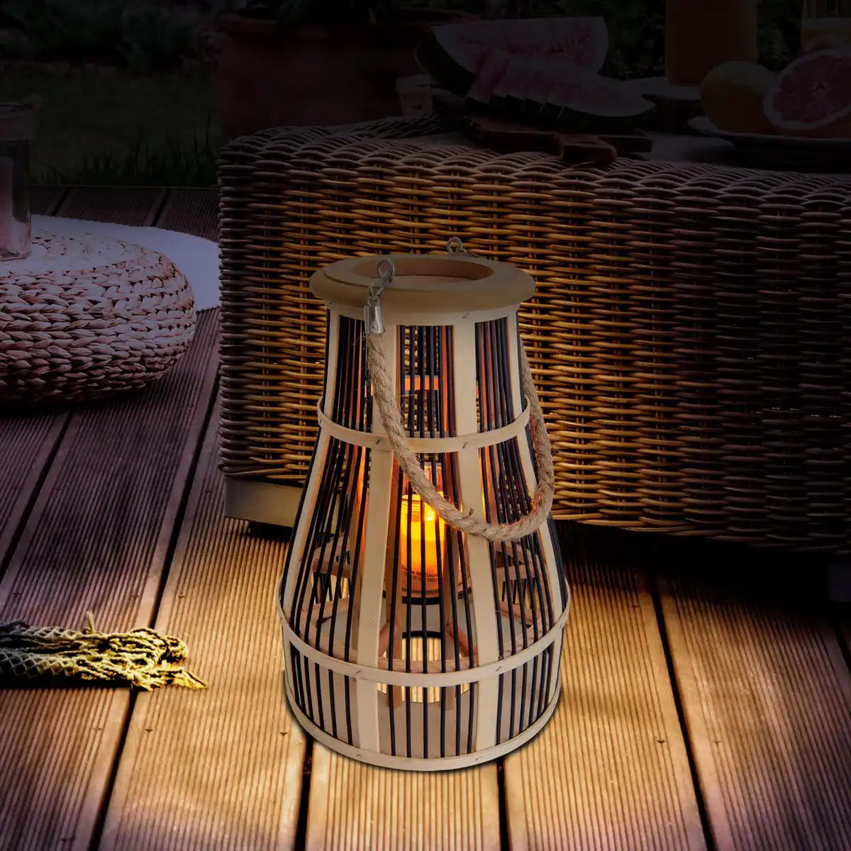 Dekoleuchte "Korbinian" inklusive Solar-LED-Kerze für Garten und Balkon, aus Rattan in natur, Solar Lampe Höhe 35 cm