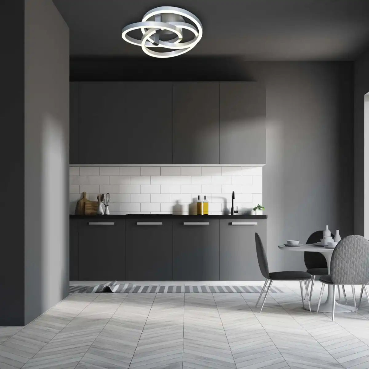 Smart Home LED Deckenleuchte "DIVORA" Ø 70 cm, Deckenlampe aus Metall, Aluminium gebürstet und weißem Kunststoff, mit vielen Funktionen, fest verbauten LEDs, Beleuchtung für Wohnzimmer, Esszimmer Büro oder Diele