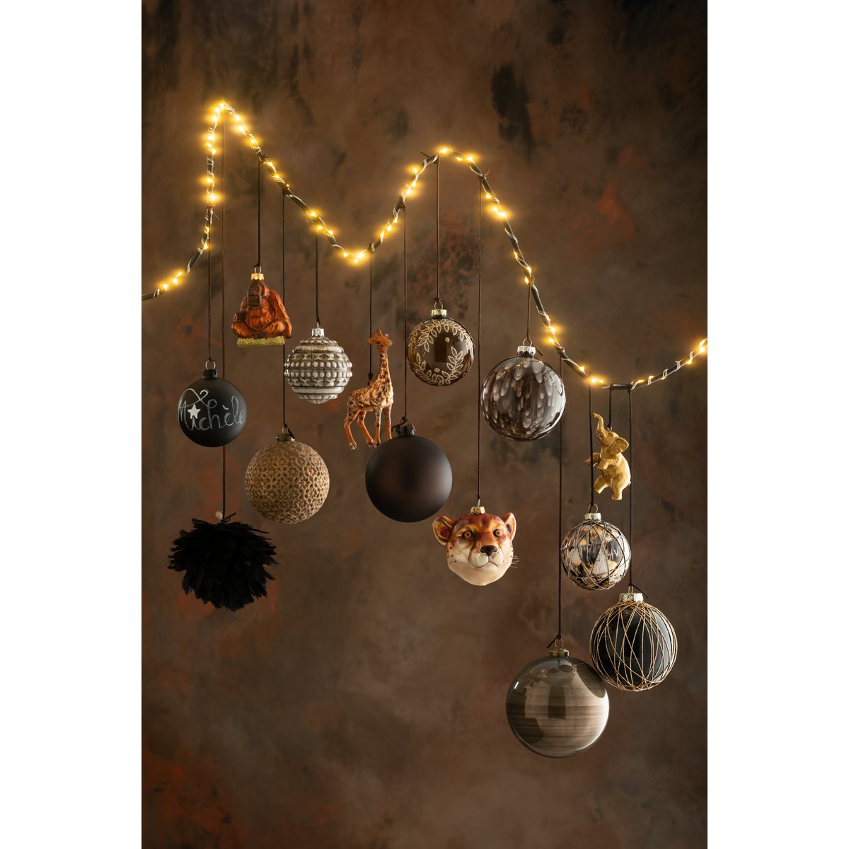 J-Line Weihnachtsanhänger Gorilla – Glas – Braun – 6er-Box