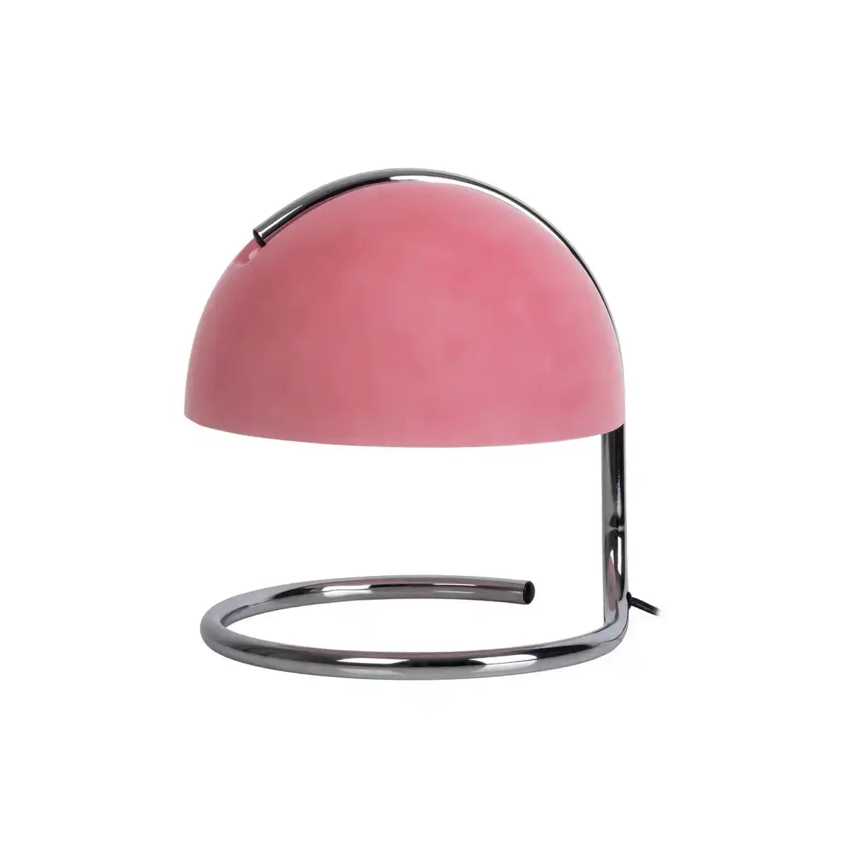 Tischleuchte "BURANO" rosa, ca. 25 cm hoch, Ø 23,5 cm, aus chromfarbenem Metall und rosanem Glas, E27.