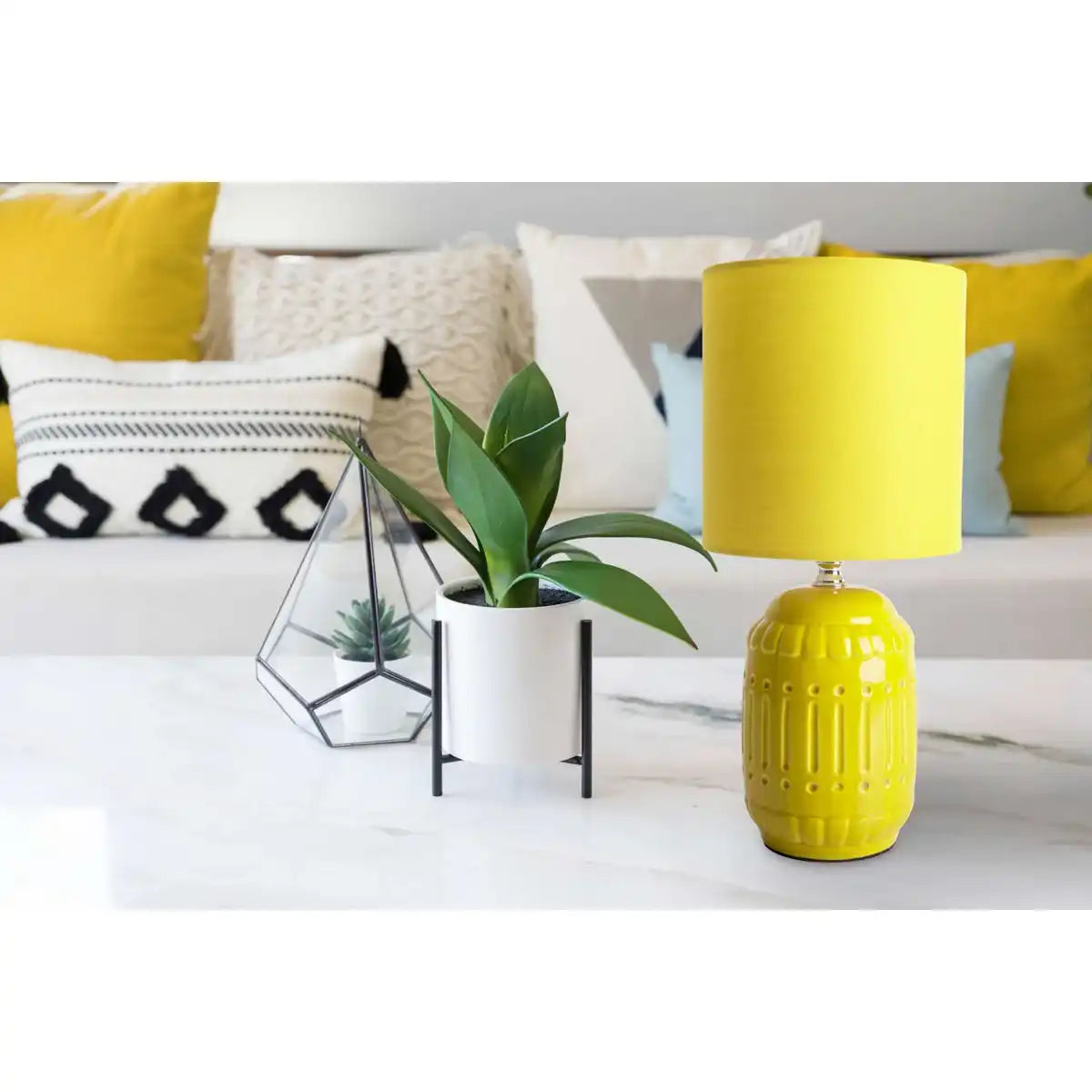 Keramik Tischleuchte "ERIDA", Tischlampe aus Keramik, gelb, mit E14-Fassung, für Esszimmer, Wohnzimmer, Diele oder Büro, Tischleuchten innen