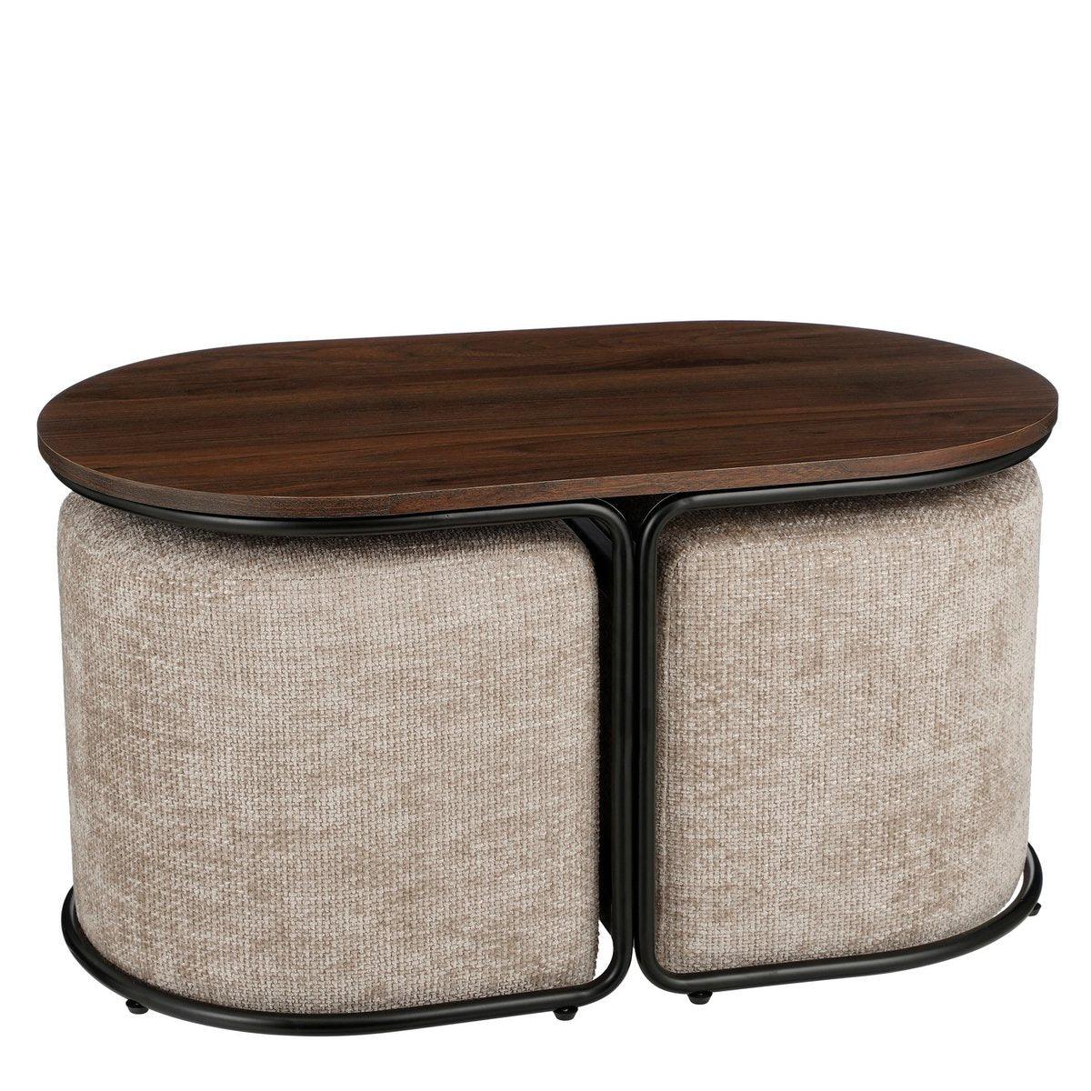 3er Set Couchtisch mit Poufs Hellgrau