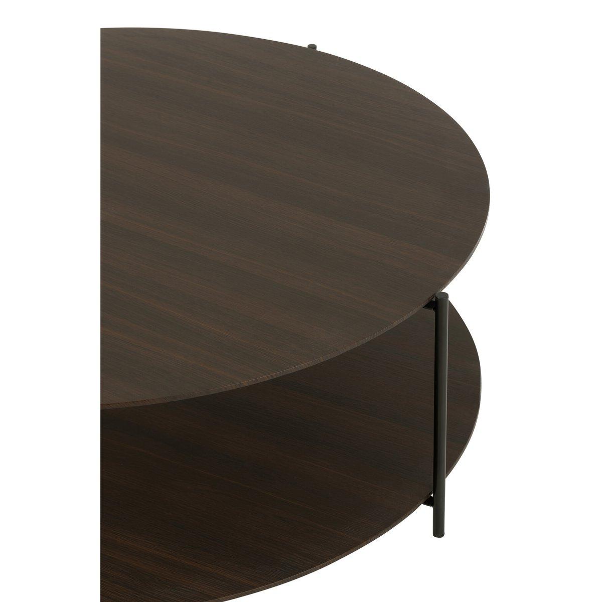 J-Line Couchtisch, rund, MDF/Metall, dunkelbraun, groß