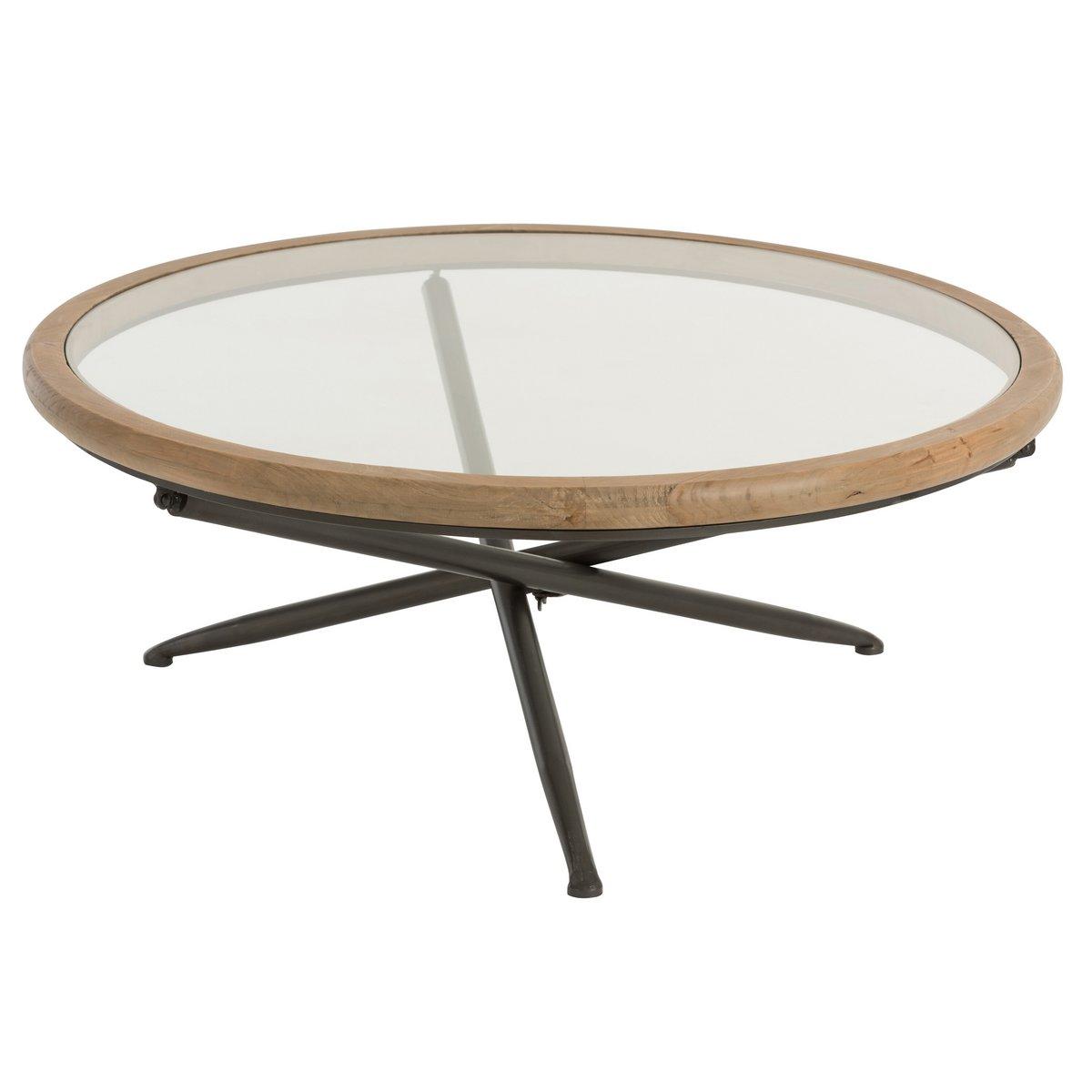 J-Line Couchtisch Rund – Holz/Glas – Braun – Groß