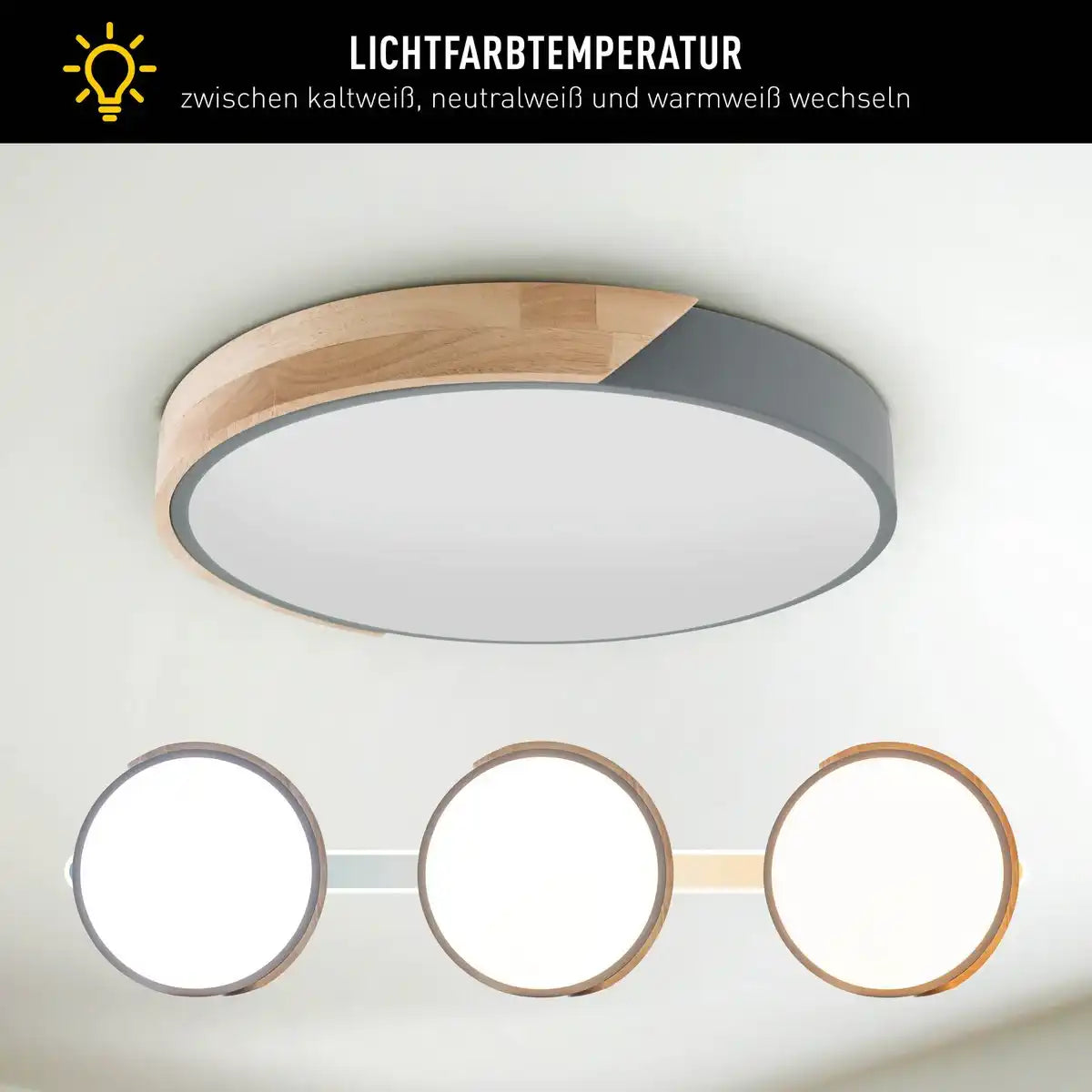 LED Deckenleuchte "BORNEO", Ø 31 cm aus Metall und Kunststoff in Grau, integrierte LEDs, Beleuchtung für Wohnräume, Diele und Büro