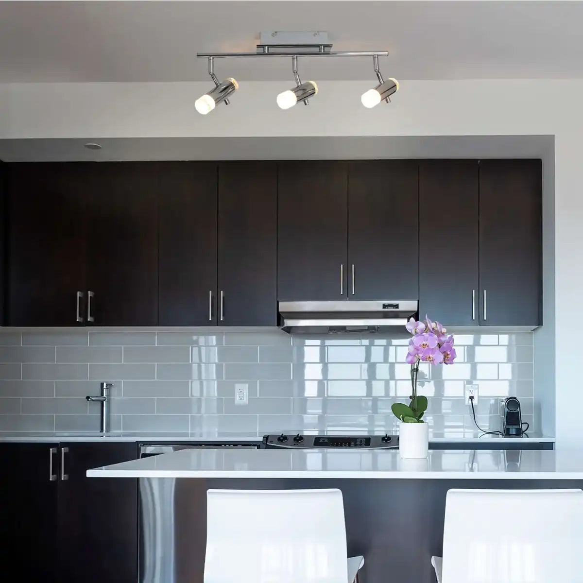 LED Deckenleuchte "GARDA" 46 cm lang, mit integrierten LEDs, aus chromfarbenem Metall und Acryl