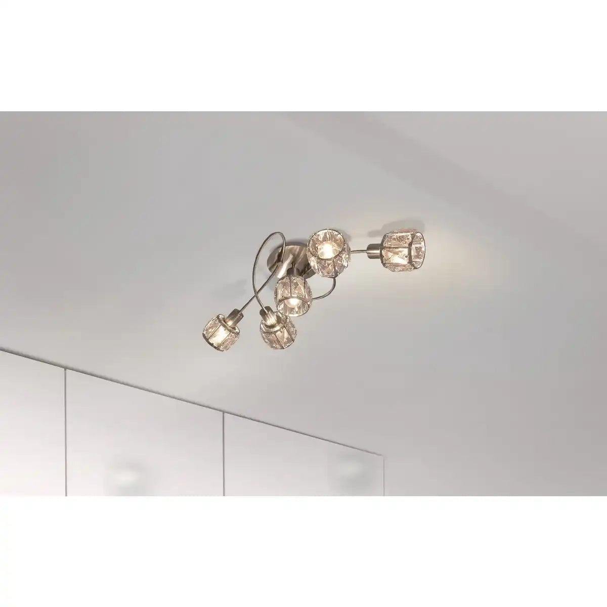 5er-LED-Deckenleuchte "JOSEFA", Deckenlampe aus Metall und Glas in Edelstahloptik, mit E14-Fassung Filament Leuchtmittel inklusive, für Wohnzimmer, Esszimmer, Flur oder Diele 61 x 36 x 21 cm