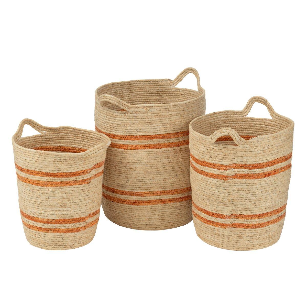 J-Line Set mit 3 Korbstreifen + Griff, Mais, Natur/Orange