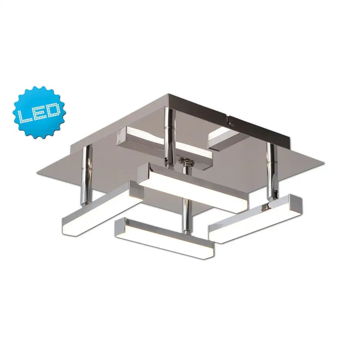 LED Deckenleuchte "TURIN" 25 cm x 25 cm, ca. 11 cm hoch, chromfarbenes Metall, opalfarbener Kunststoff, integrierte LEDs, warmweiß