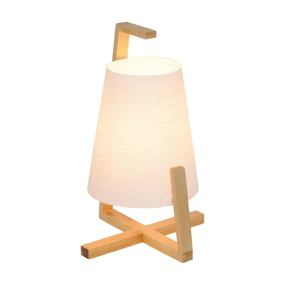 Bambus Tischleuchte mit Kunststoffschirm "SHOJI", mit Bambusgestell, natur und weiß, ca, 32 cm hoch, E14, für Wohnzimmer, Esszimmer und Büro