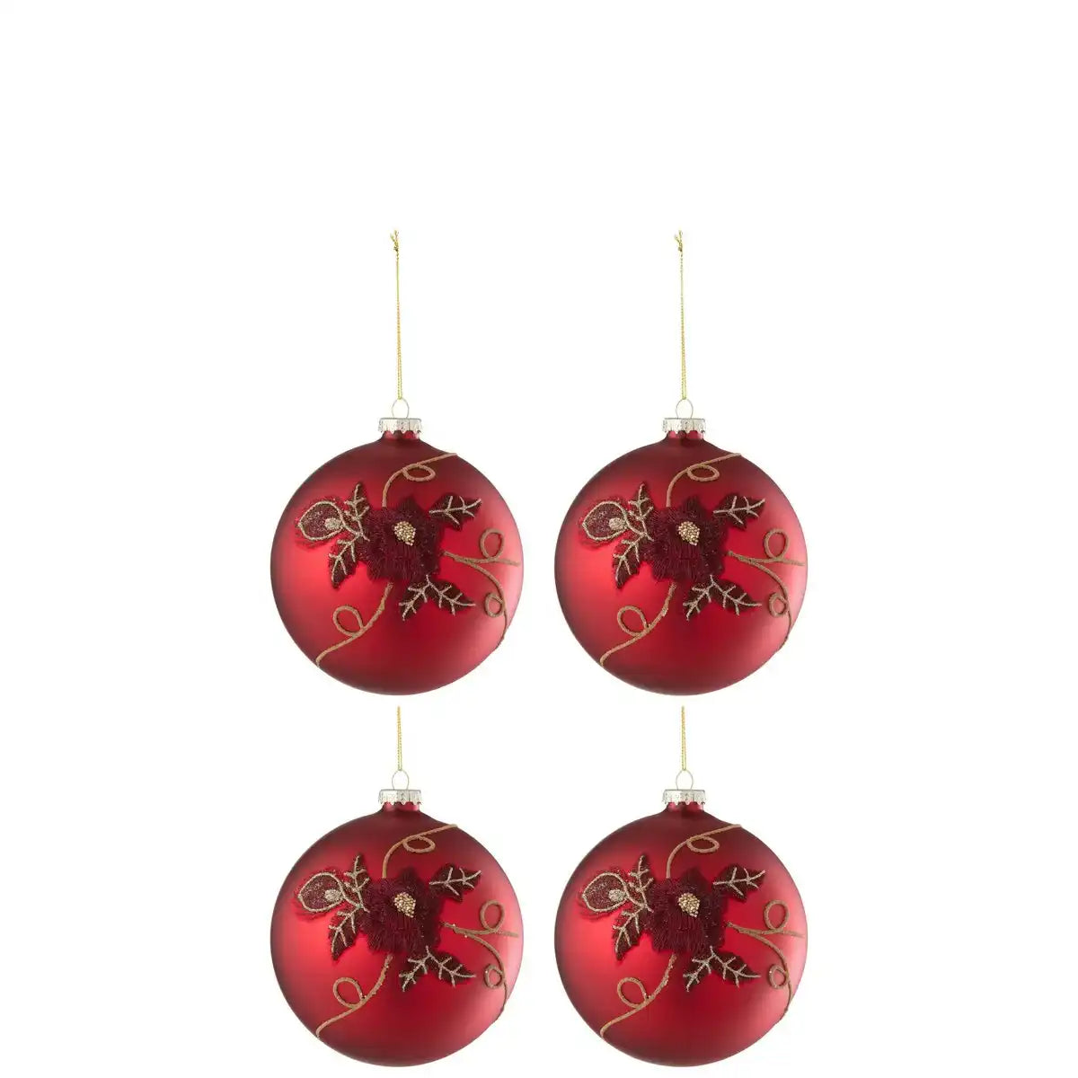 J-Line Box mit 4 Weihnachtskugeln, Blumenglas, Rot, klein