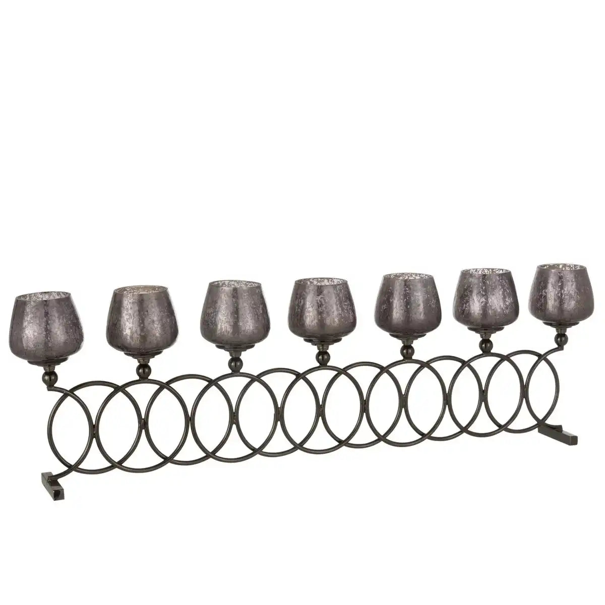 J-Line Teelichthalter 8 Ringe Crackle – Glas – Grau