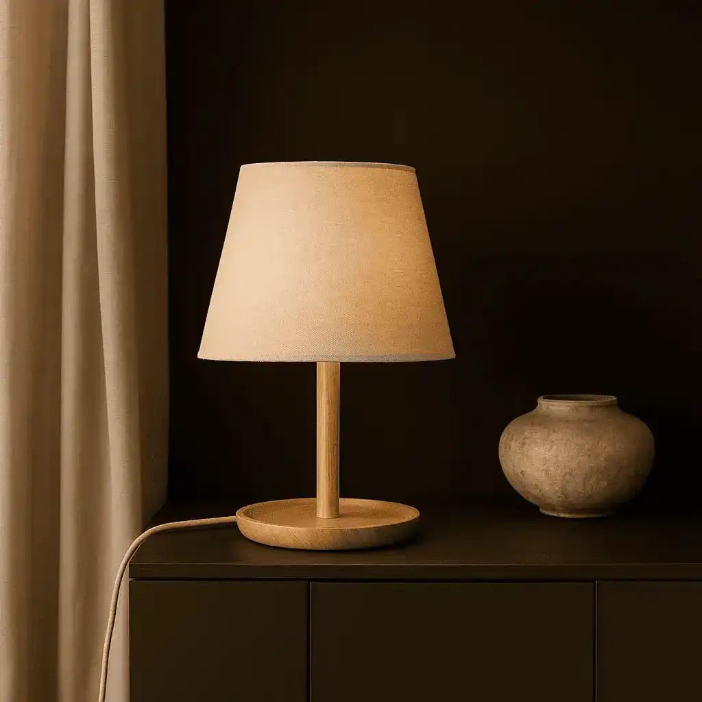 Emily hellbraune Holzlampe mit Kabel - handgefertigtes nachhaltiges Design für Zuhause