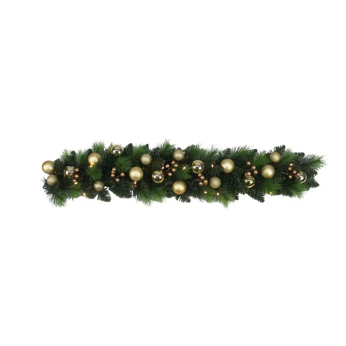 LED-Weihnachtsranke "NOEL" Außen-Deko aus Metall und Kunststoff in Grün und Gold, mit fest verbauten LEDs