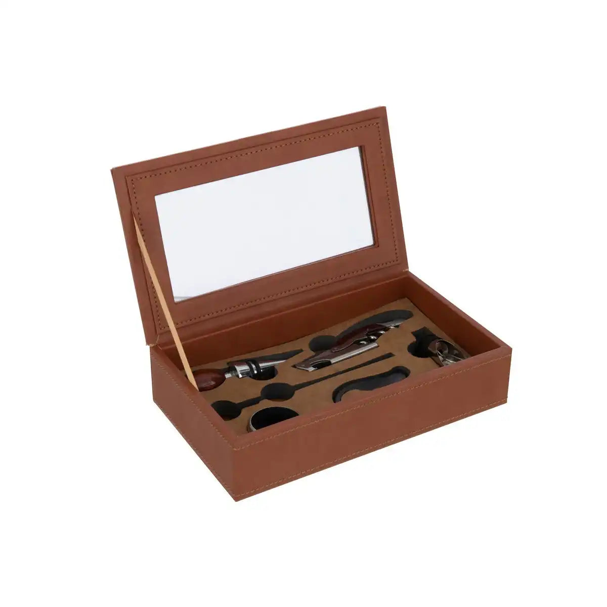 J -Line Box 6 Weinzubehör - Kunstleder - Cognac