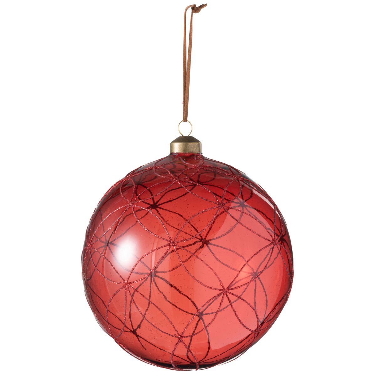 J-Line Weihnachtskugel Circle Glitter - Glas - Rot - extra groß - 6 Stück