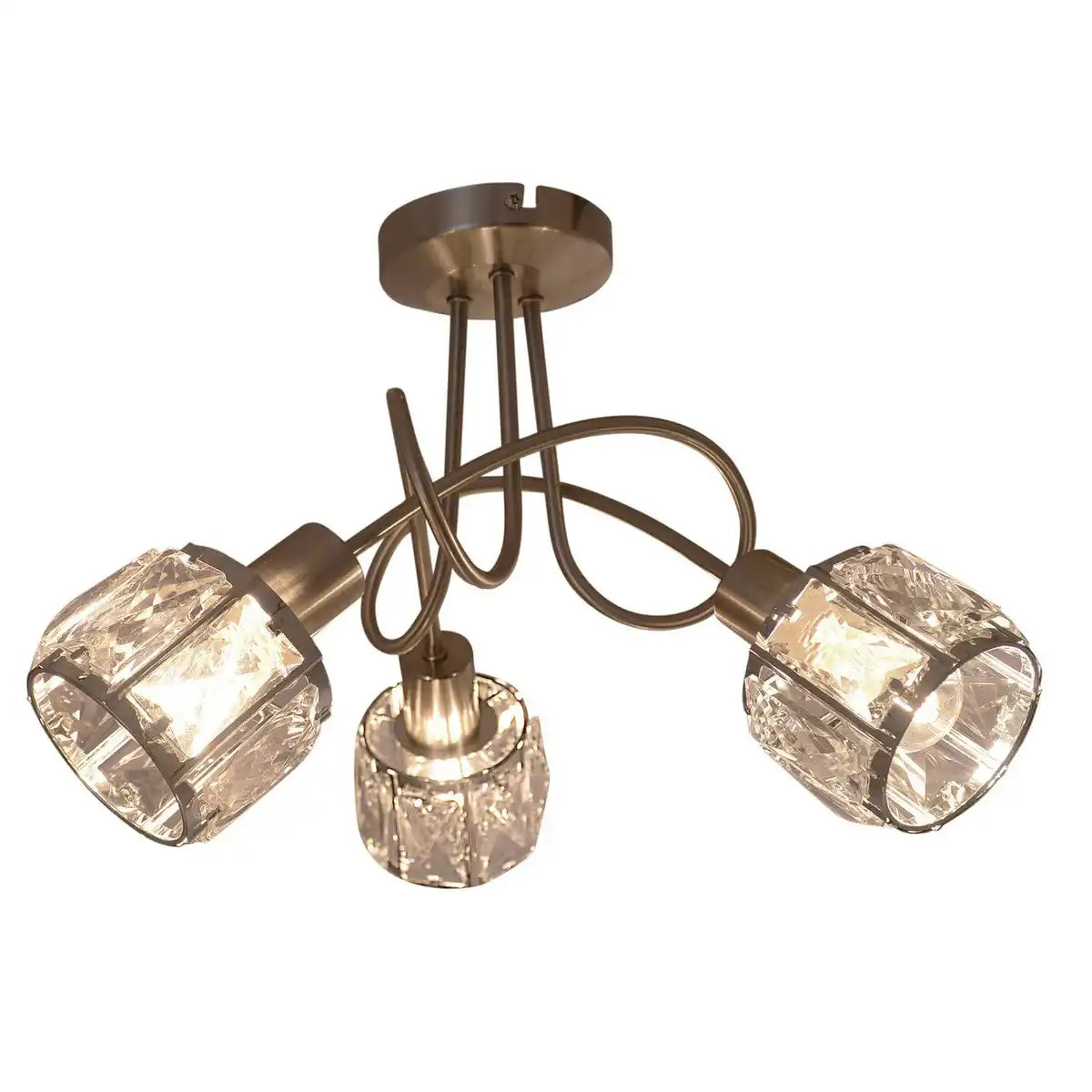 3er LED-Spot "JOSEFA", Deckenlampe aus Metall und Glas in Edelstahloptik, mit E14-Fassung Filament Leuchtmittel inklusive, für Wohnzimmer, Esszimmer, Flur oder Diele 38 x 24 cm