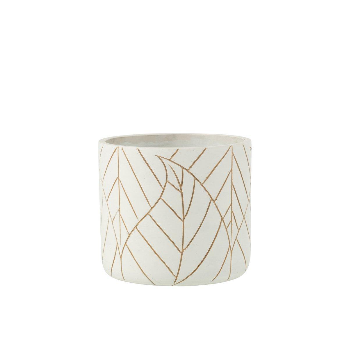 J-Line Blumentopf Leaf – Keramik – Weiß/Gold – groß – Ø 19,00 cm