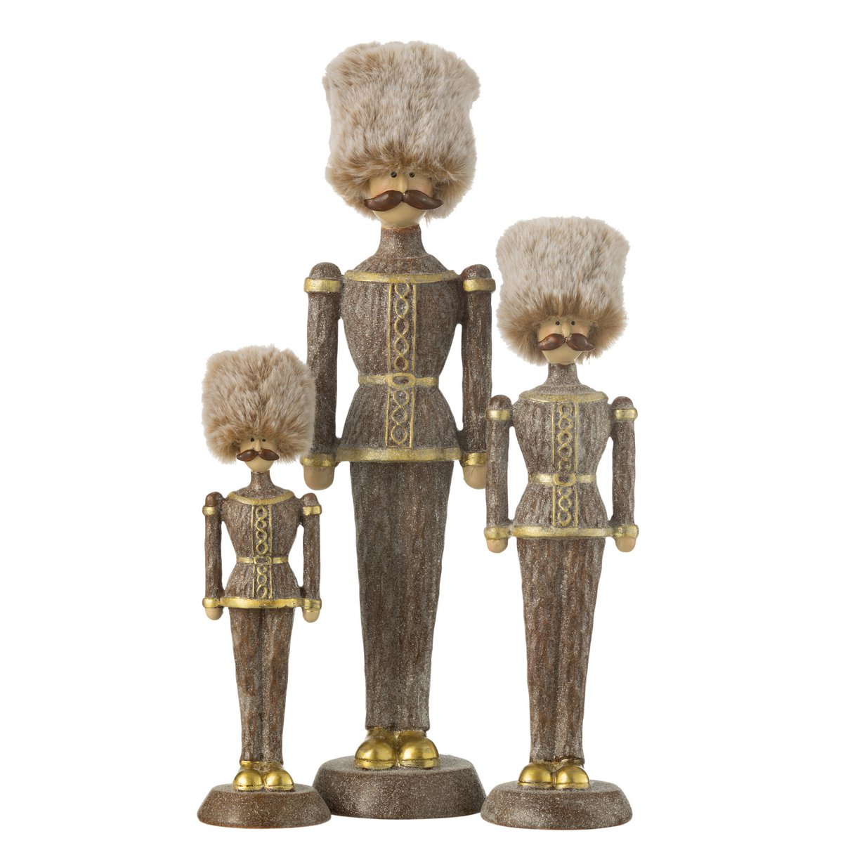 J-Line Nussknacker-Pelzmütze, glitzerndes Kunstharz, Braun, groß