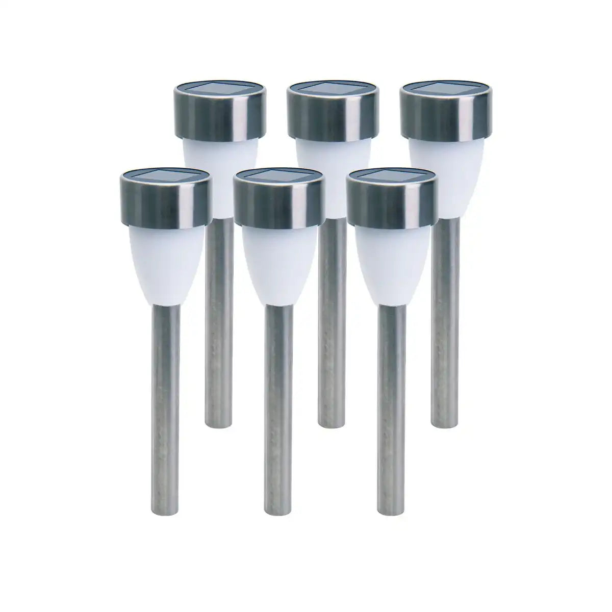 6er-Set LED-Solar-Außenleuchte mit Erdspieß aus edelstahlfarbenem Metall und Kunststoff, mit integrierter LED